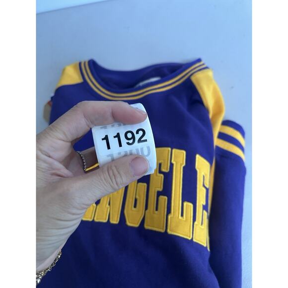 New York Popular Los Angeles Crew Neck Sweatshirt Men's Size Large Purple Yellow - Picture 9 of 9